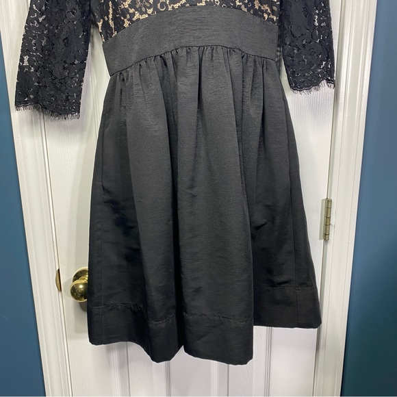 Eliza J Dress Black 8 Cocktail Lace Faille Fit & Flare V-Neck Missy Knee Length - Picture 5 of 12